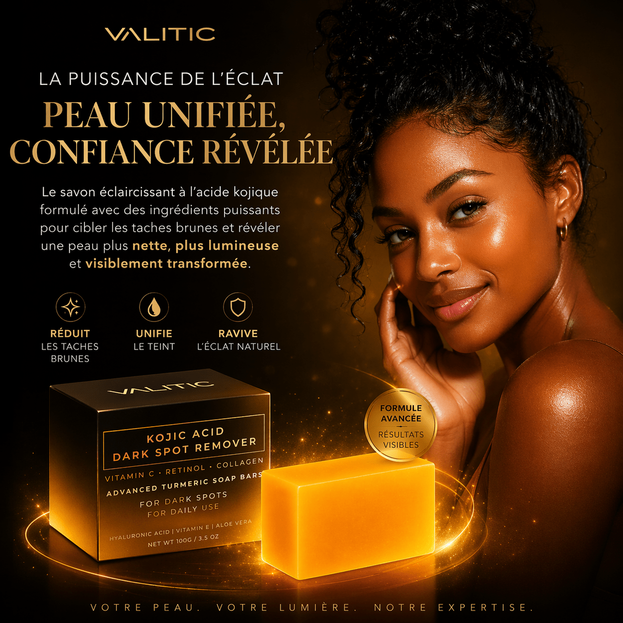 Savon Kojic Japonais Anti-Taches — Vitamine C + Rétinol + Collagène